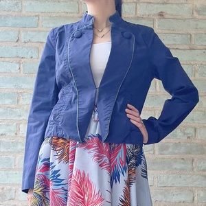 Fossil Military Jacket Navy Blue Cotton Lightweight Blazer Y2K 2000s Vintage